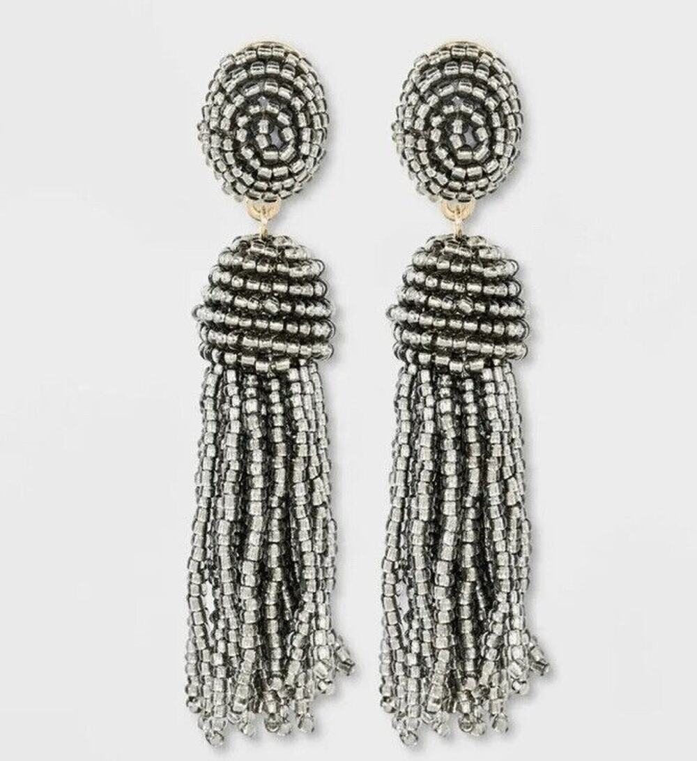 Sugarfix by BaubleBar Gray Polished Beaded Tassel Earrings New